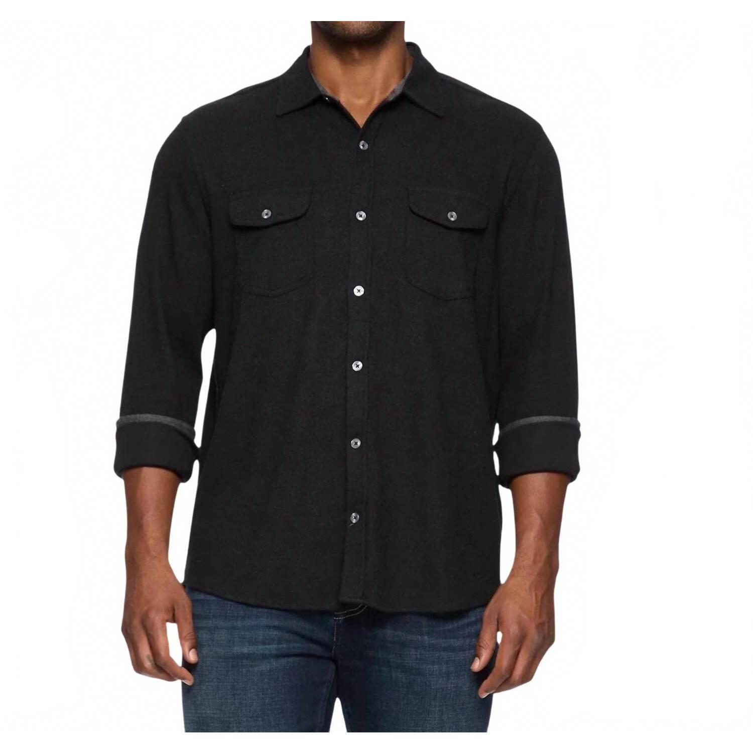 New Flags & Anthem Hero Long Sleeve Solid Twill Knit Flannel Button-Down In Blac